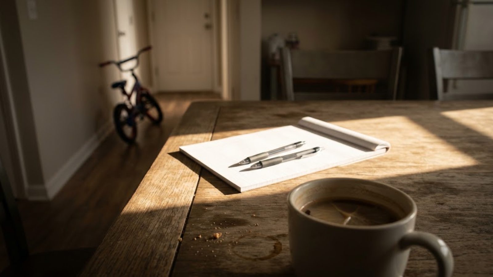 Three dirt trails wind separately through a misty evergreen forest toward the same sunlit mountain.