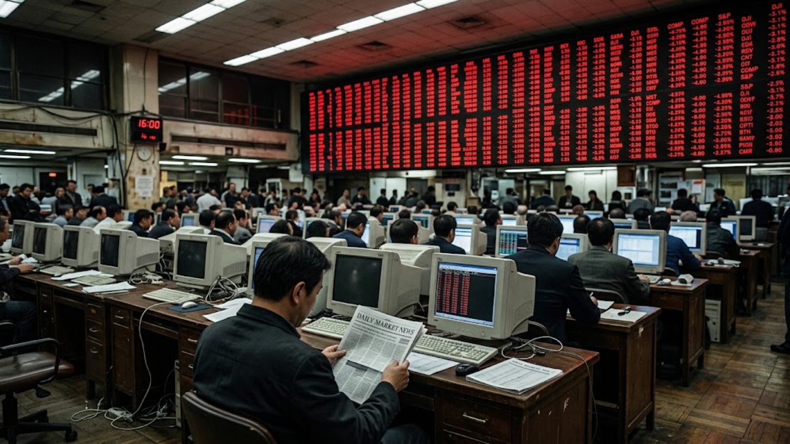 A crowded retail brokerage hall, a wall of red and green quote boards — the week the hottest trade on Wall Street turned into a loser
