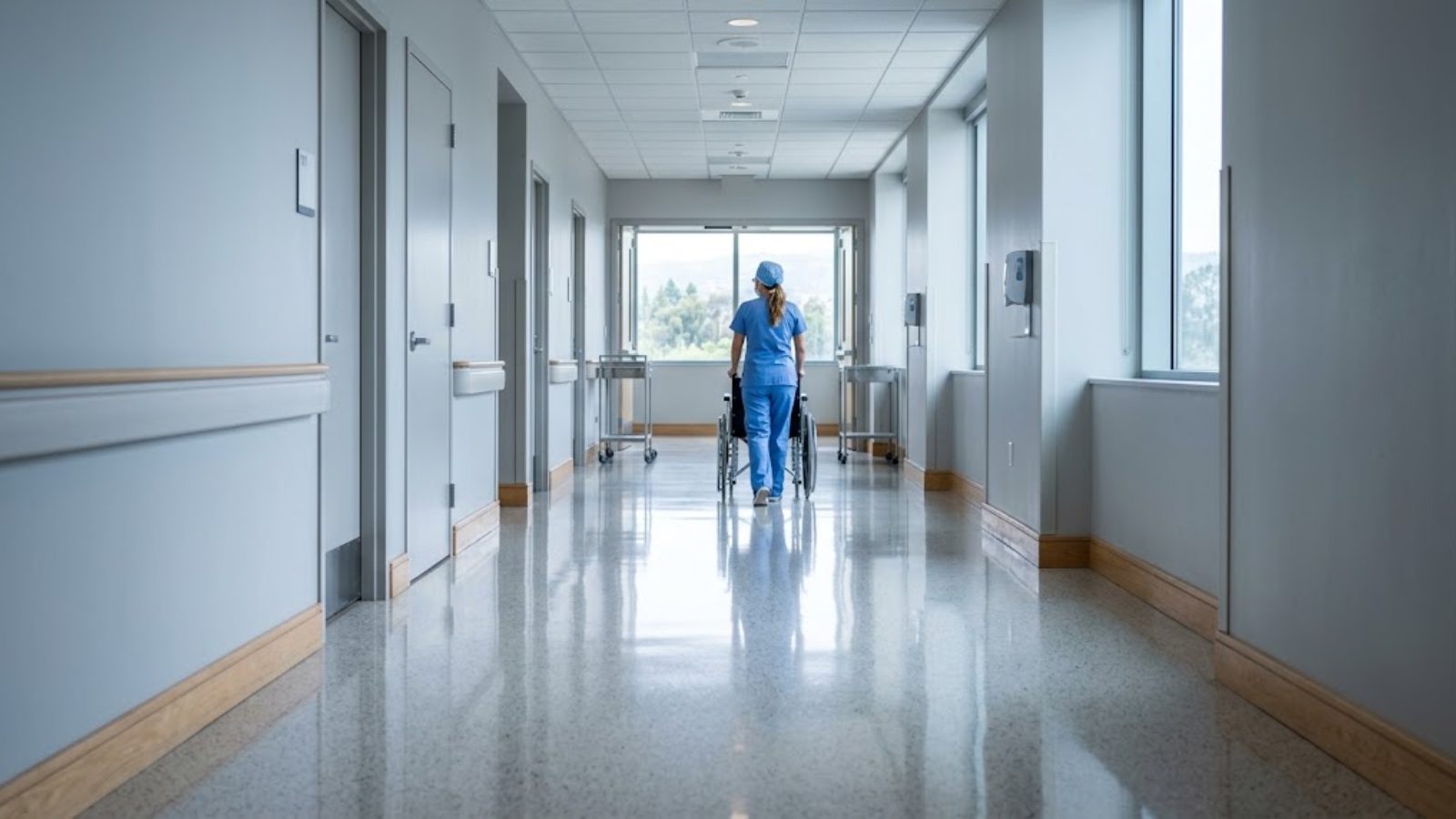 A quiet care-facility corridor