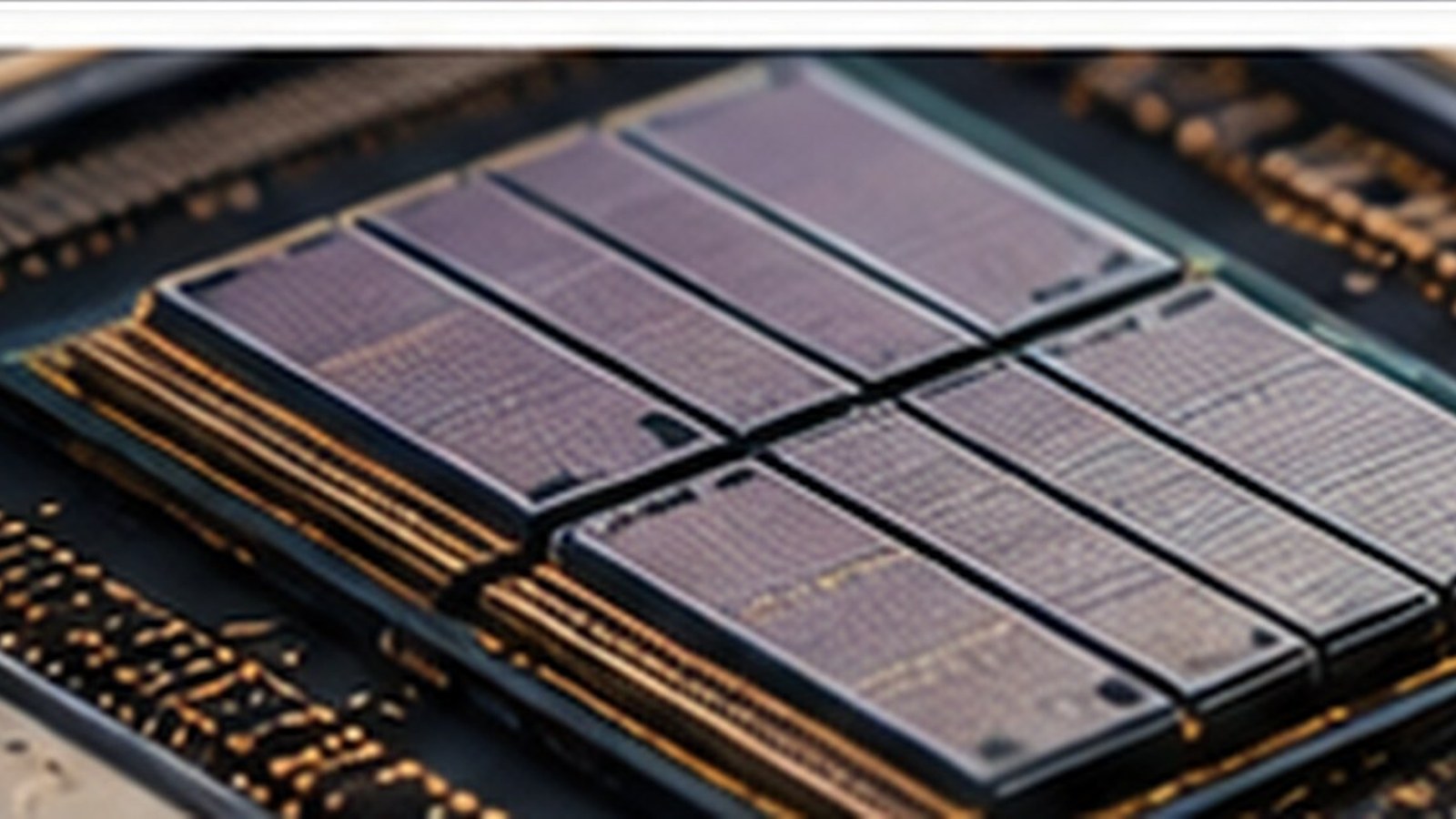 Rows of processor chips laid out in a tray, gold pins catching the light.
